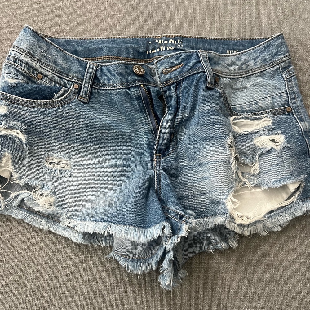 Distressed Blue Jean Shorts with Raw Hem